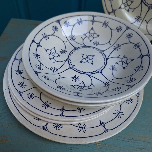 Vintage Stoneware Dishes Ironstone Staffordshire Bowls Set England Blue Royal 3 - Picture 3 of 16